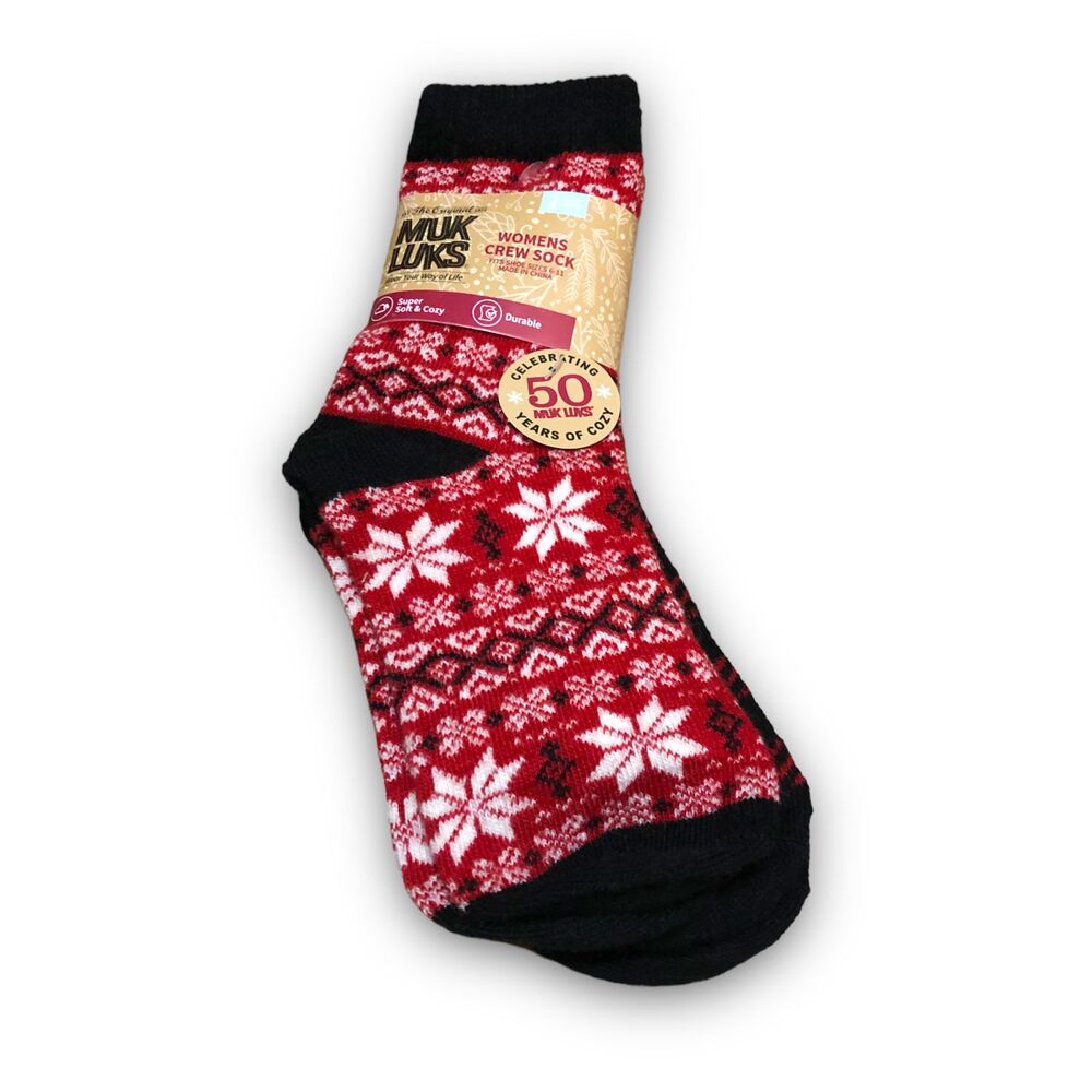 Muk Luks Women's Crew Socks (2 Pairs) - One Size |  Red